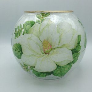 White/Gold/Green Magnolias on an 8" Bubble Bowl